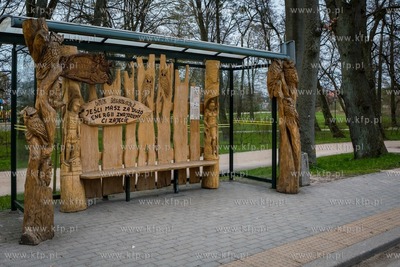 Rzeźbiony przystanek autobusowy w Bolszewie, gmina...