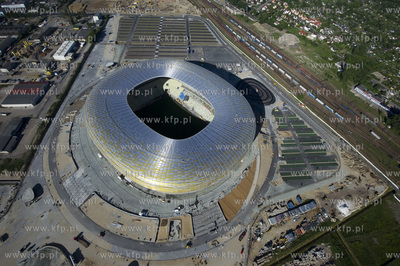 Gdansk, budowa stadionu PGE Arena z lotu ptaka. 06.06.2011...