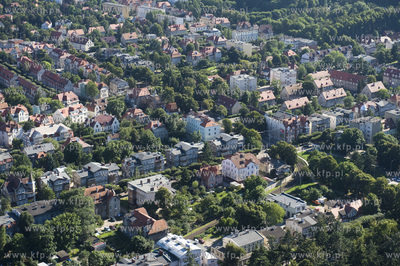 Gdansk Oliwa z lotu ptaka. Na dole domy na ul. Opata...