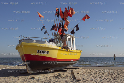 Przystań rybacka w Sopocie. Nz. kuter SOP-8 19.04.2019...