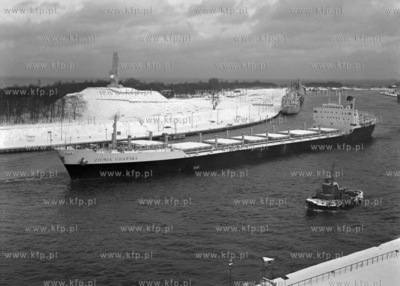 Statek handlowy Ziemia Gdańska wpływa do portu w...