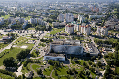 Gdansk Zaspa z lotu ptaka. Aleja Jana Pawla II i Szpital...