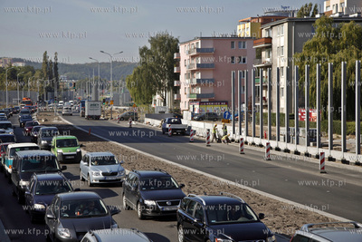 Gdansk. Budowa Trasy Slowackiego. Korek na wysokosci...