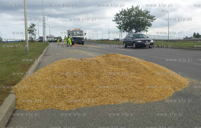 Rozsypane zboze z ciezarowki na ul. Elblaskiej. 02.09.2015
fot....