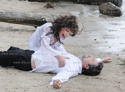 Plaza przy klifie w Gdyni Orlowie. Ekipa filmowego...