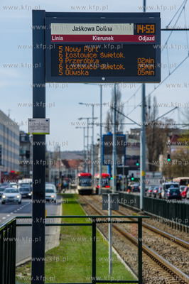 Gdansk. Wrzeszcz. Tablica informacyjna ZKM na przystanku...
