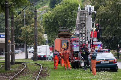 Gdansk. Uszkodzona przez drzewa trakcja tramwajowa...