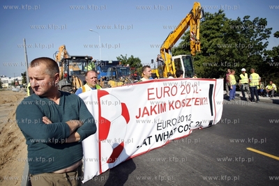 Gdansk. Ul. Kosciuszki. Protest podwykonawców Hydrobudowy,...