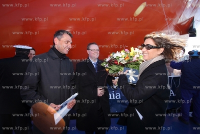 Stocznia Gdansk. Uroczystosc chrztu statku SYN ANTARES....