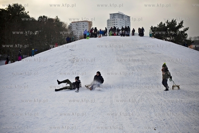 Saneczkarze opanowali górkę w Parku Ronalda Reagana....