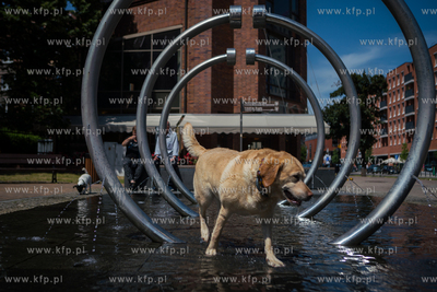 Gdańsk. Fontanna Heweliusza. Upalne lato w mieście....