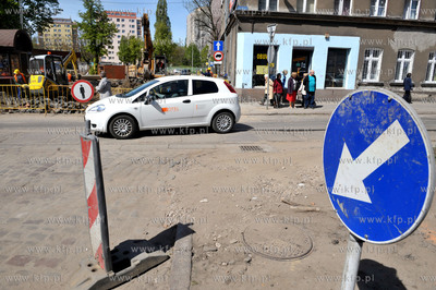 Gdansk. Dolne Miasto. Remont i przebudowa ulicy Lakowej....