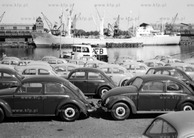 Samochody osobowe volkswagen Garbus oczekuja w porcie...