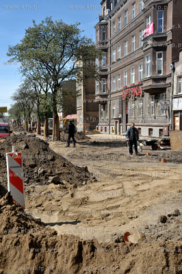 Gdansk. Dolne Miasto. Remont i przebudowa ulicy Lakowej....