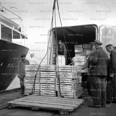 Wyładunek skrzyń w porcie gdańskim. (Lata 60).
1965
0004002z...