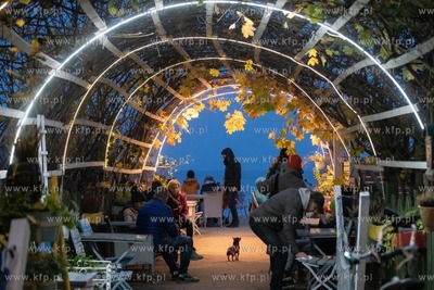 Sopot. Tlumy ludzi spacerują po plaży. 14.11.2020...