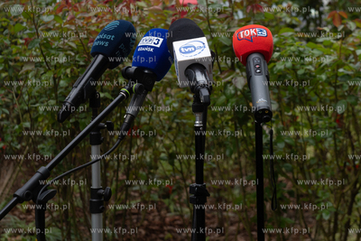 Mikrofony stacji telewizyjnych i radia ustawione przed...