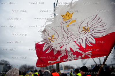 Gdansk. Trakt Sw. Wojciecha. Rybacy blokujac przejscie...