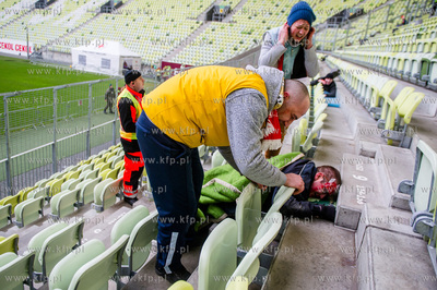 Gdansk. Stadion PGE Arena. Cwiczenia grup ratownikow...