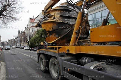 Sopot. Wykopywanie drzew i krzewow  na placyku przy...