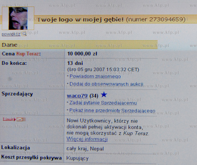 Nietypowa aukcja na Allegro, Twoje logo w mojej gebie.
Cena,...