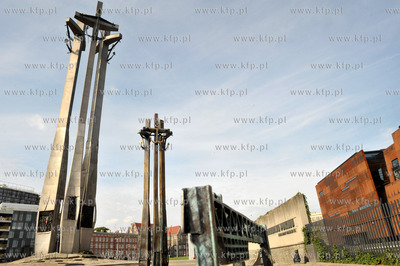 Gdansk. Plac Solidarnosci. Makieta przedstawiajaca...
