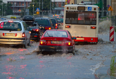 Zalana ulica Slowackiego po obfitym opadzie deszczu....