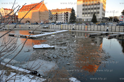 Plywajacy smietnik na Motławie przy marinie na ul.Szafarnia...