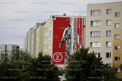 Gdansk Zaspa. Mural z okazji 30 lecia Solidarnosci...
