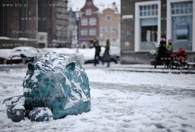 Pierwszy powazny snieg na ulicach Gdanska. Nz. Lwy...