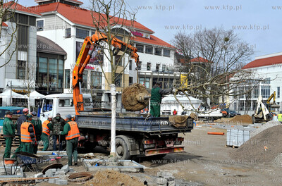 Sopot. Nasadzanie platanow i ukladanie plyt na remontowanym...