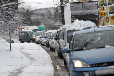 Wiosna . Gdansk zasypany sniegiem, sparalizowany ruch...