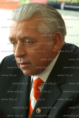 Gdansk. Siedziba Samoobrony. Konferencja prasowa przewodniczacego...