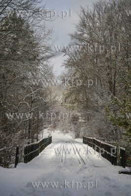 Zima na Kaszubach. Most kratownicowy z końca XIX w....