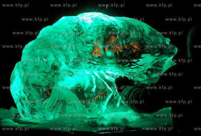II Festiwal Rzezb Lodowych w Gdyni. Nz. Rzezby iluminowane...