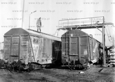 Mechaniczny zaladunek zboza do wagonow w zespole portowym...