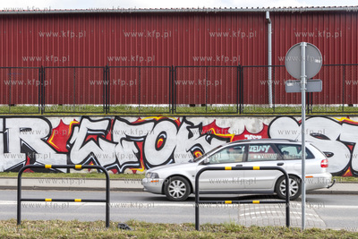 Murales na płocie przy ulicy Grota Roweckiego w Pruszczu...