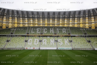 Napis Lechia Gdansk na stadionie pilkarskim PGE Arena...