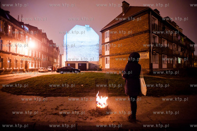 Gdansk. Sciana budynku przy ul. Stare Domki. Festiwal...