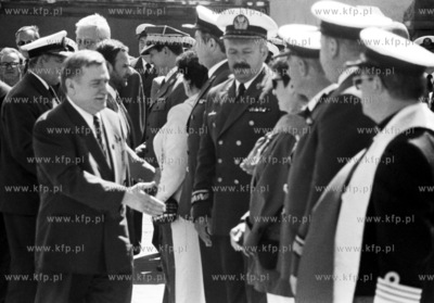 Prezydent Lech Walesa na wodowaniu w Stoczni Marynarki...