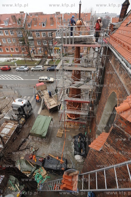 Kosciol sw. Katarzyny, Gdansk. Instalacja sygnaturki...