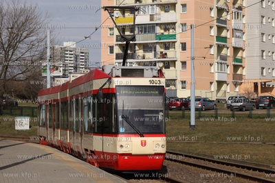 Tramwaj Alstom NGd99 linii 11 na pętli Gdańsk Zaspa....