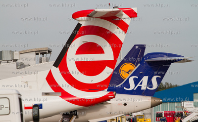 Port Lotniczy Gdansk. Nz. Statecznik pionowy Dash Q400...