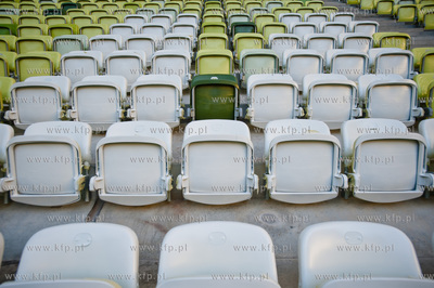 Gdansk. Stadion PGE Arena. Malowanie napisu Lechia...