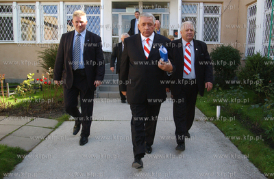 Gdansk. Siedziba Samoobrony. Konferencja prasowa przewodniczacego...