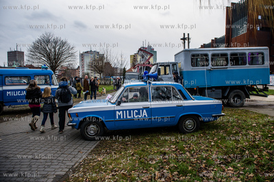 Gdansk. Teren przez Historyczna Sala BHP. Inscenizacja...