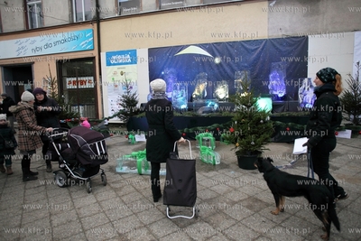 Przed Galeria Sztuki Warzywniak w Gdansku Oliwie, stanela...