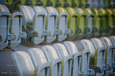 Gdansk. Stadion PGE Arena. Malowanie napisu Lechia...