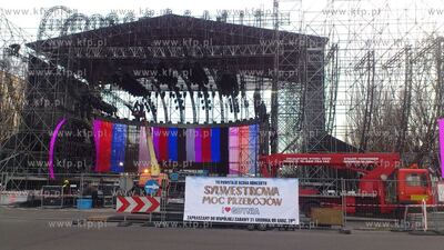 Gdynia. Skwer Kosciuszki. Budowa sceny na Sylwestrowa...