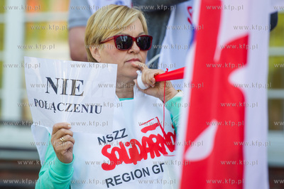 Gdansk. Urzad Marszalkowski. Pikieta przeciwko prywatyzacji...